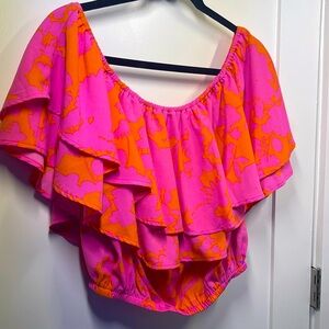 Sweet Pink & Orange Off-the-Shoulder top